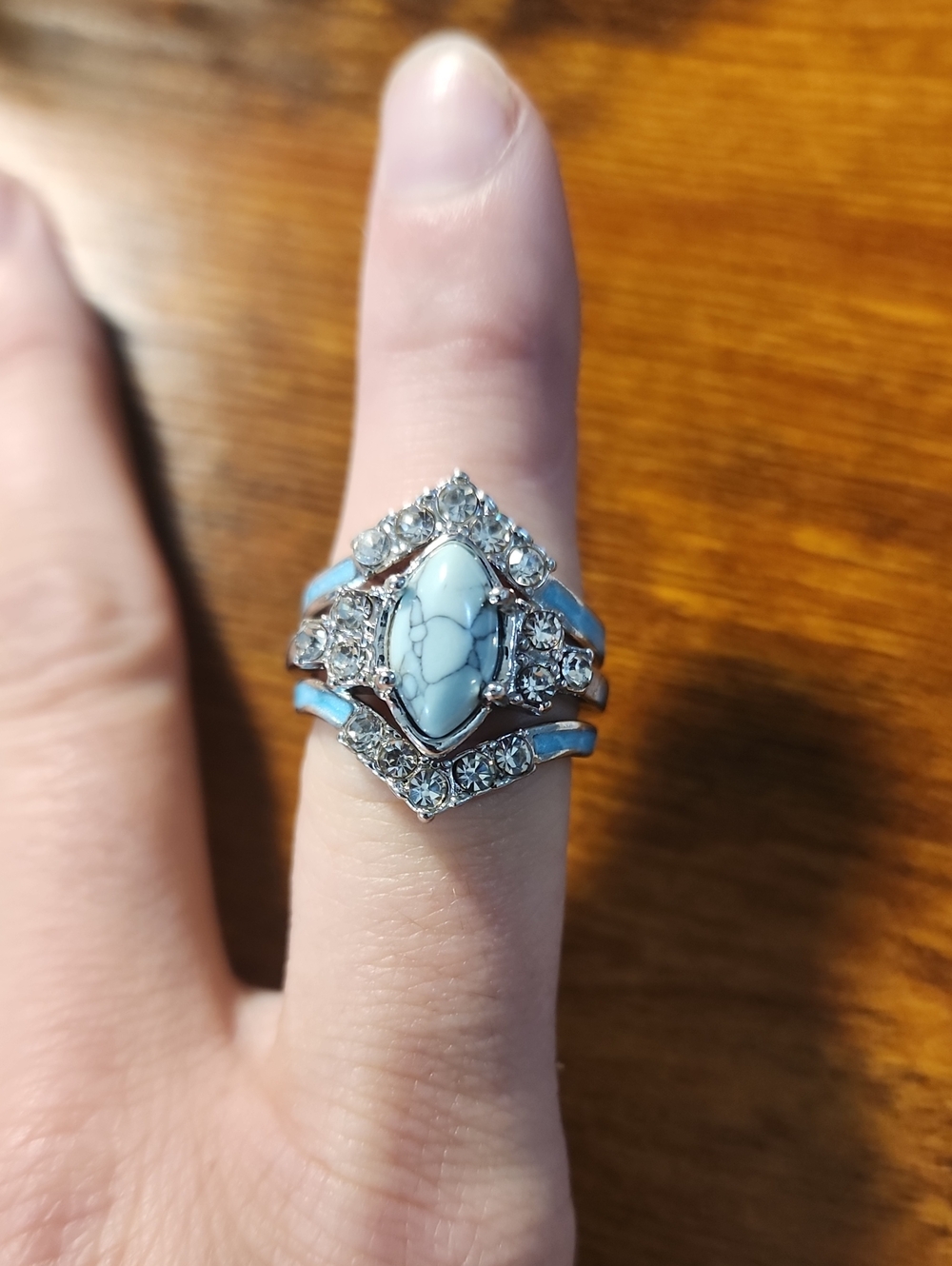 Women Hollow Turquoise Ring With Delicate Rhinestone Engagement, Wedding Rings
